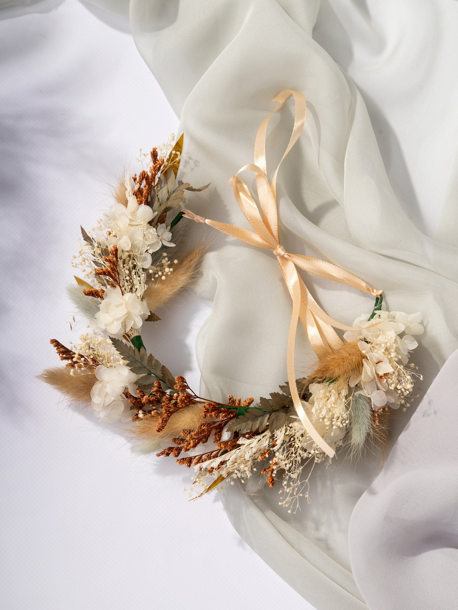 Dried Flower Crown Rust With Sage Green Flowers - DecorFlowerBar