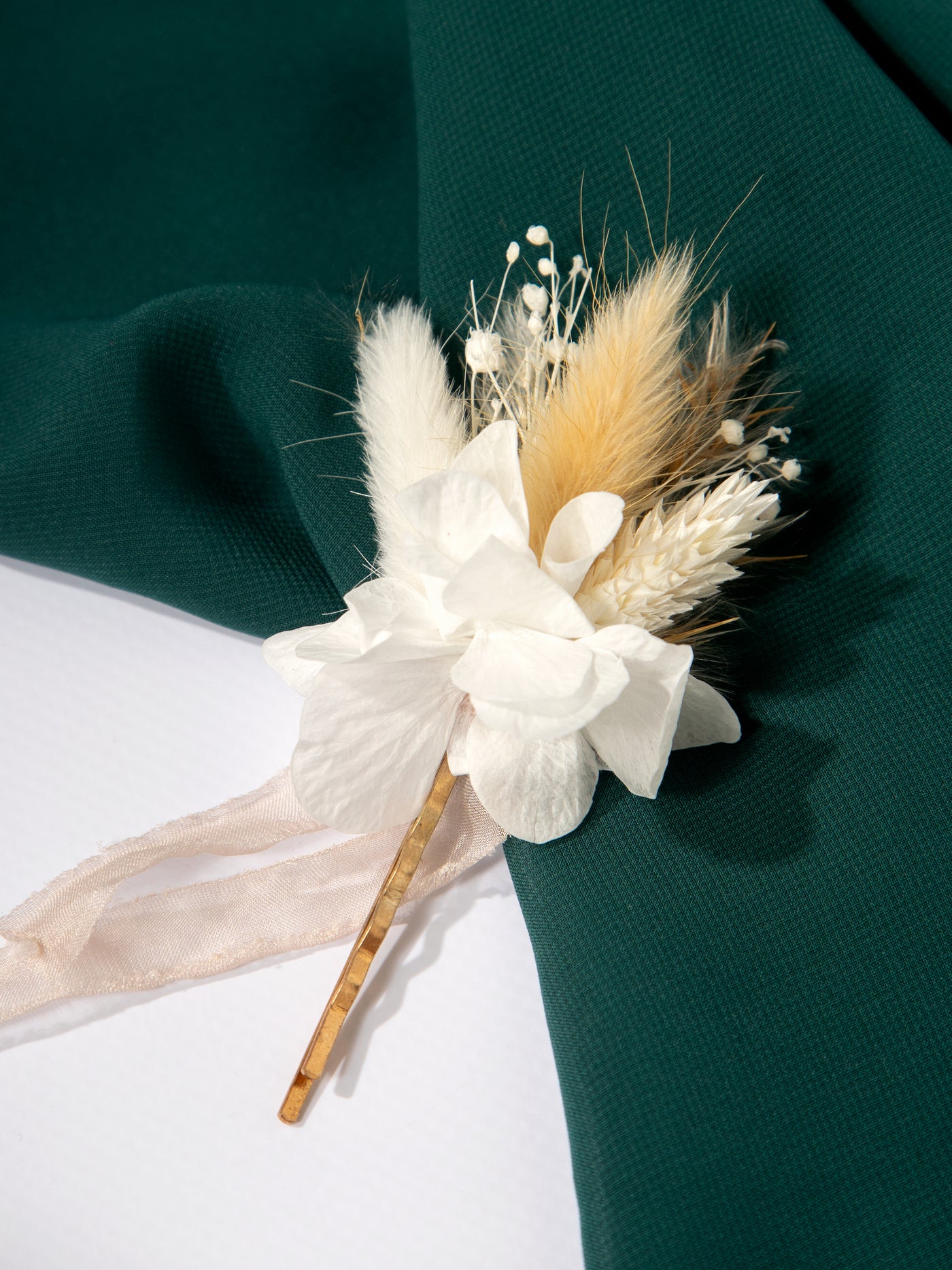 Flower Hair Pin  With Beige And White Preserved Flowers For Your Wedding