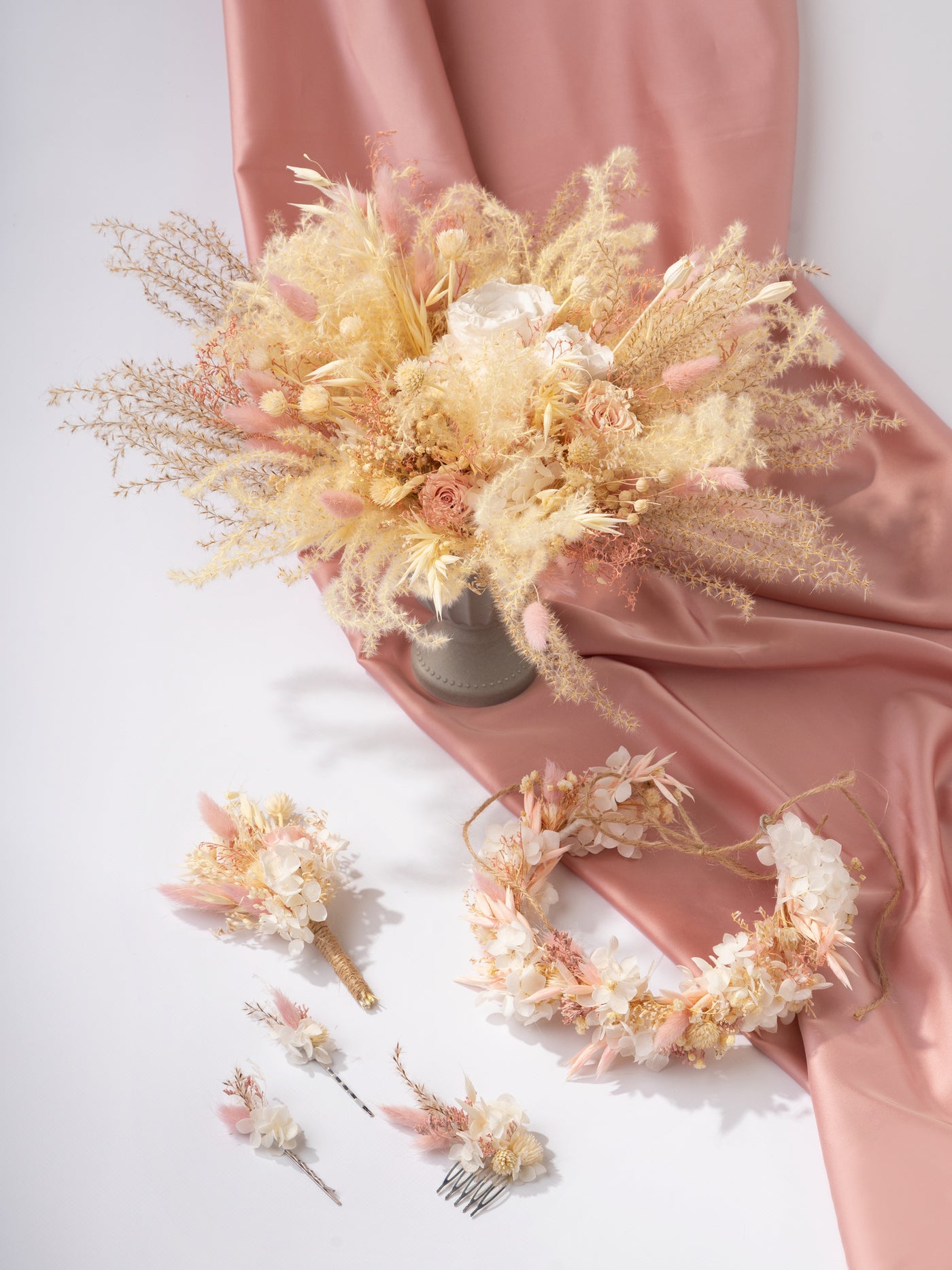 Dried Flower Boutonniere Cream With Dusty Flowers For Your Special Day