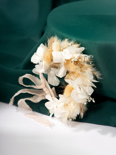 Dried Flower Corsage With Beige And White Preserved Flowers For Your Wedding