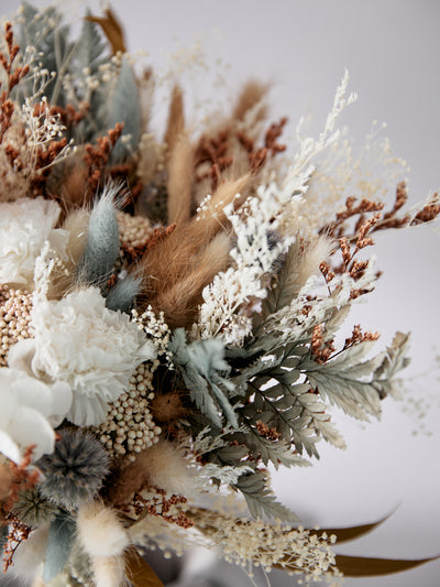 Bridal rust bouquet with sage green flowers for your wedding day