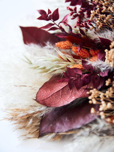 Bridal burgundy bouquet with terracotta flowers for your special day