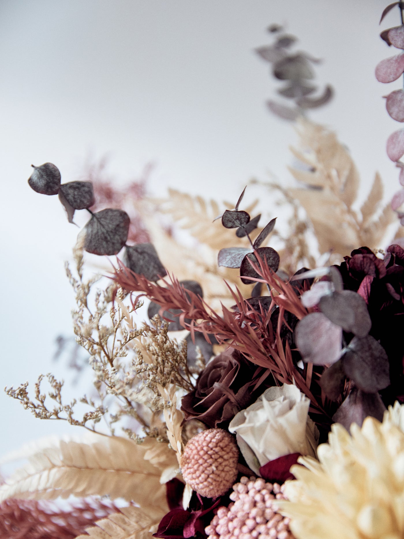 Bridal burgundy bouquet with dusty flowers for your marriage ceremony