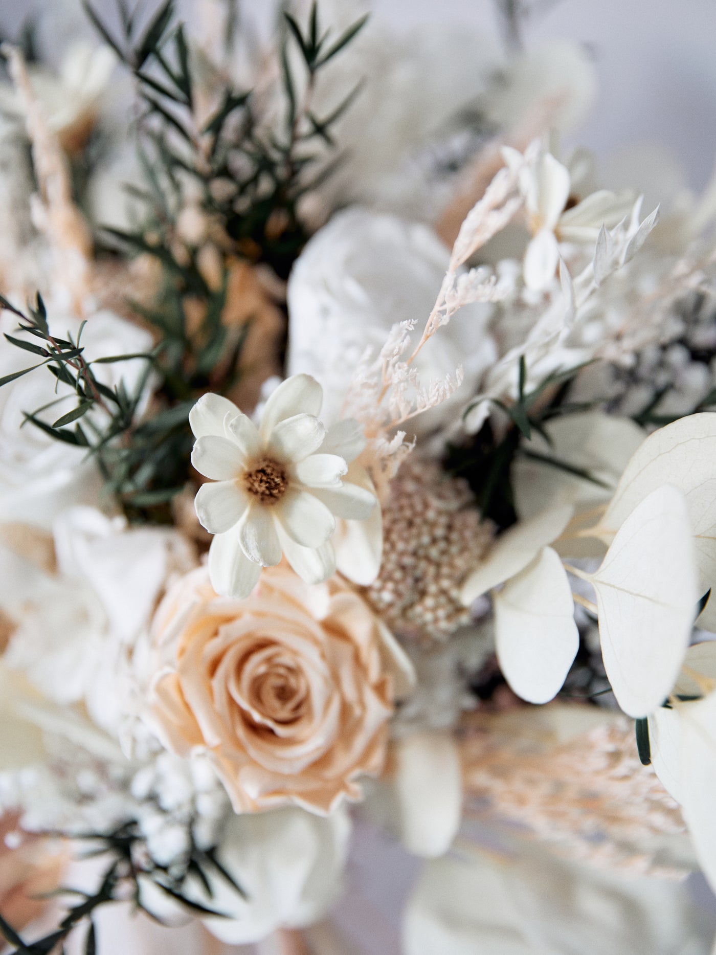 Bridal bouquet with preserved dusty roses for your special day