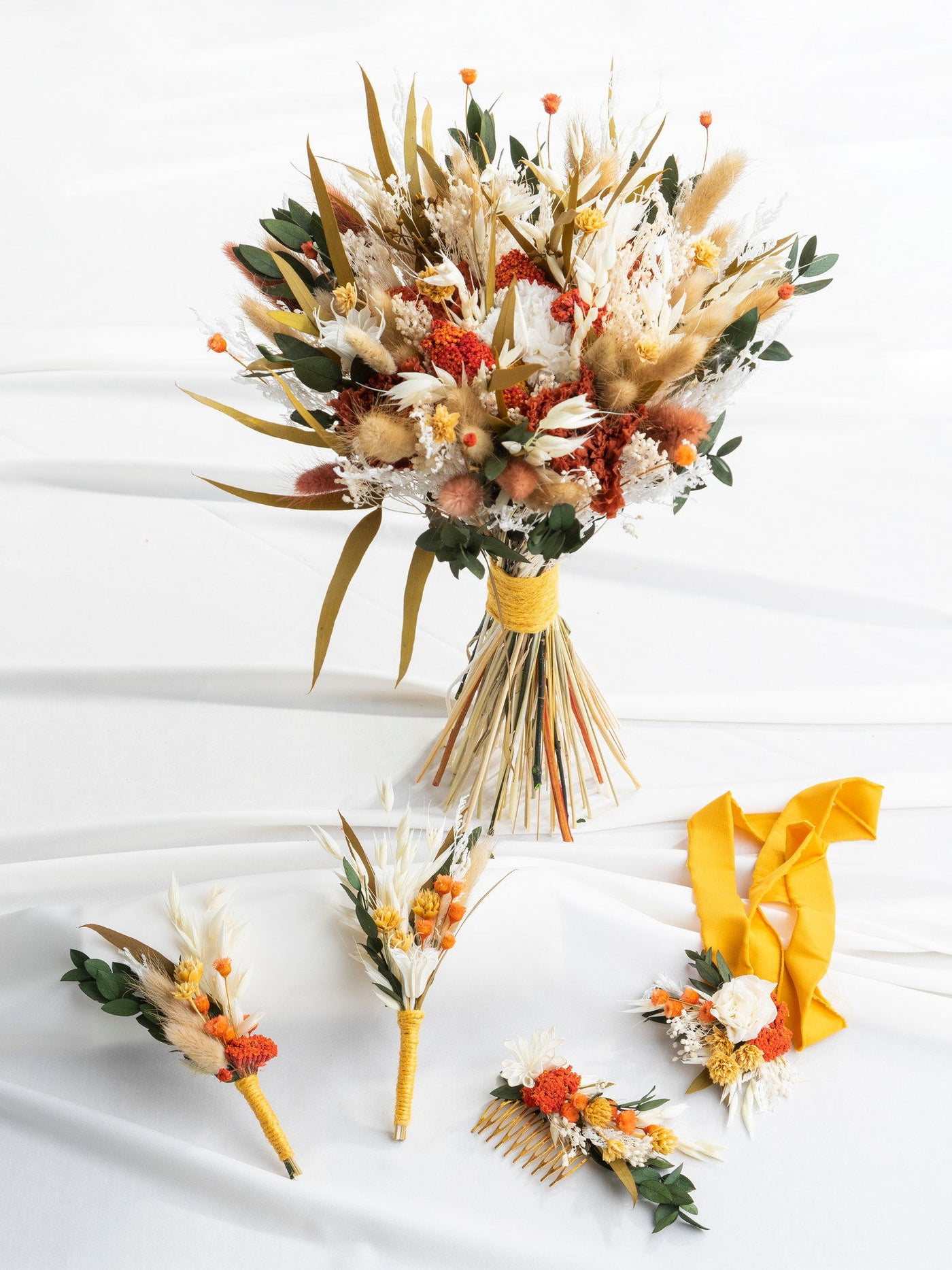 Wrist Corsage With Terracota And Yellow Flowers