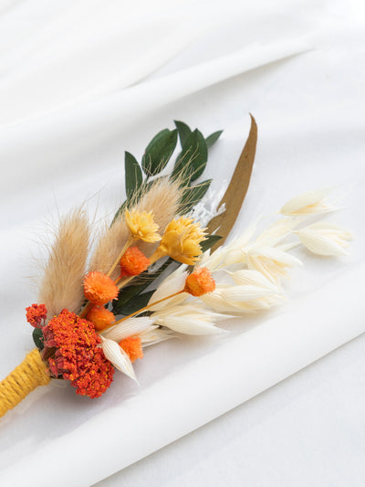 Boho Boutonniere With Terracota And Yellow Flowers