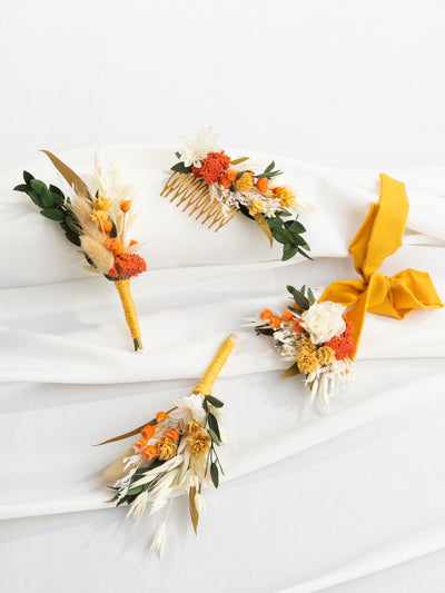 Wrist Corsage With Terracota And Yellow Flowers