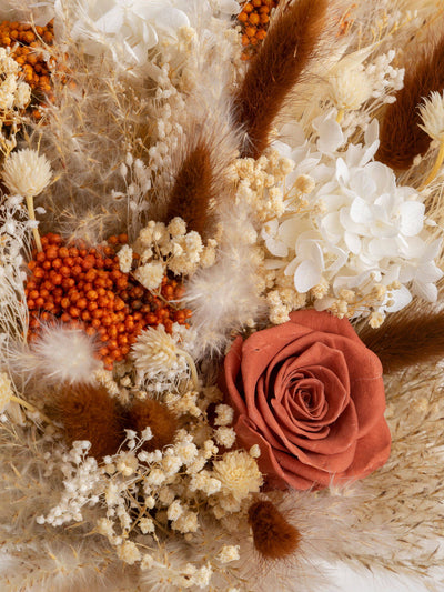 Bridal terracotta bouquet with beige dusty flowers