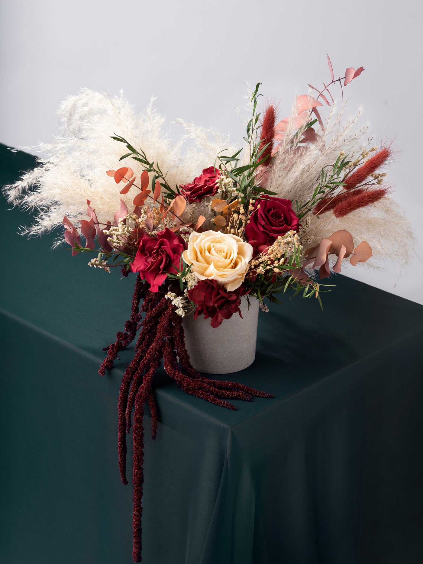 Centerpiece With Romantic Marsala Dusty Rose And Hydrangea