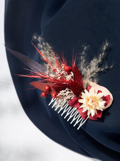 Red And Burgundy Hair Combs With Dusty Flowers