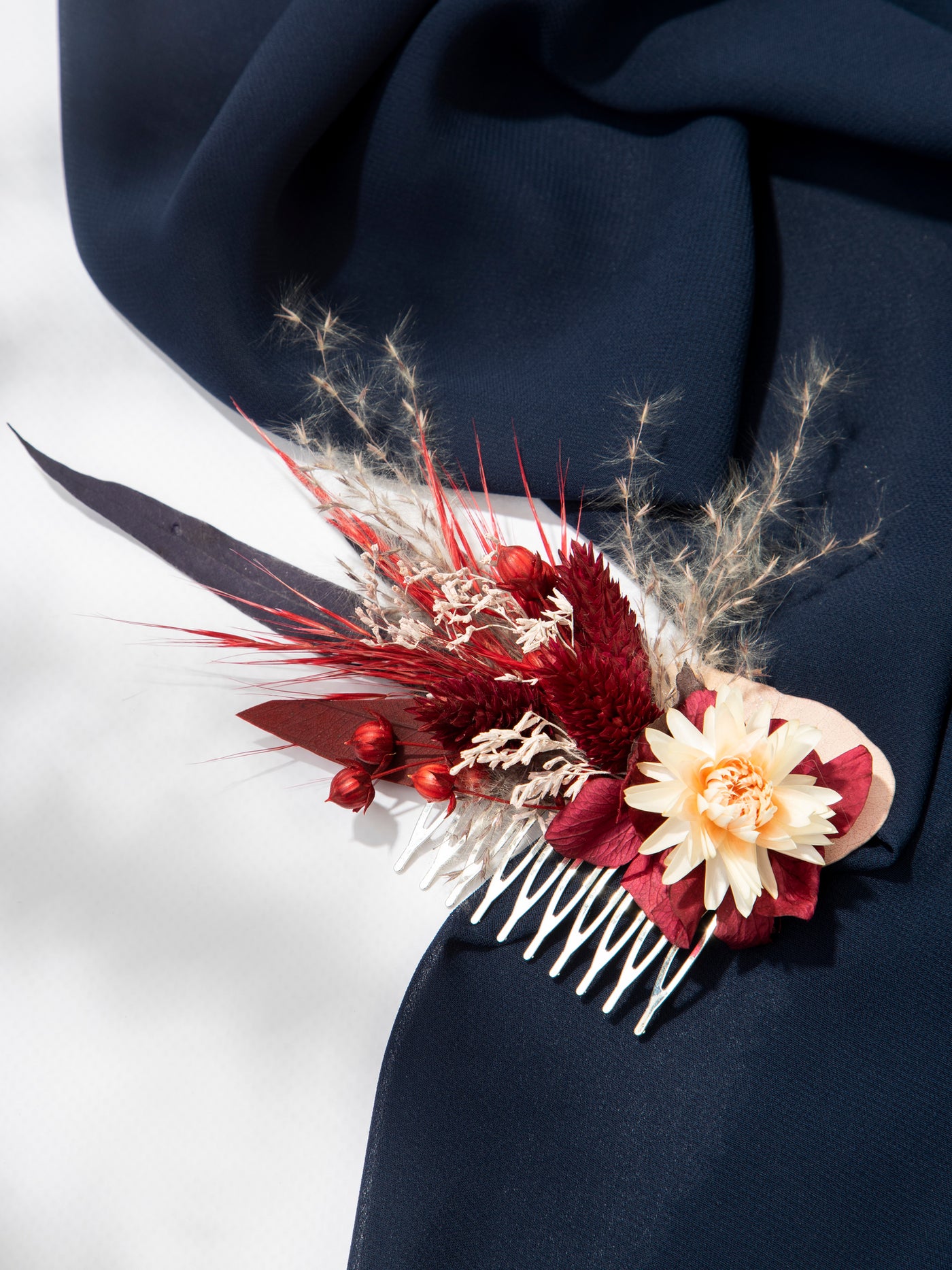 Red And Burgundy Hair Combs With Dusty Flowers