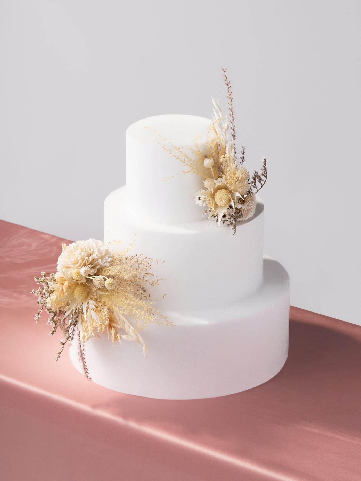 Cake Topper With Cream Dried Limoium, Eryngium Flower And Ammobium