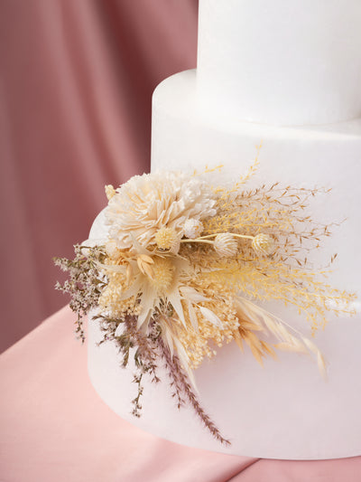 Cake Topper With Cream Dried Limoium, Eryngium Flower And Ammobium