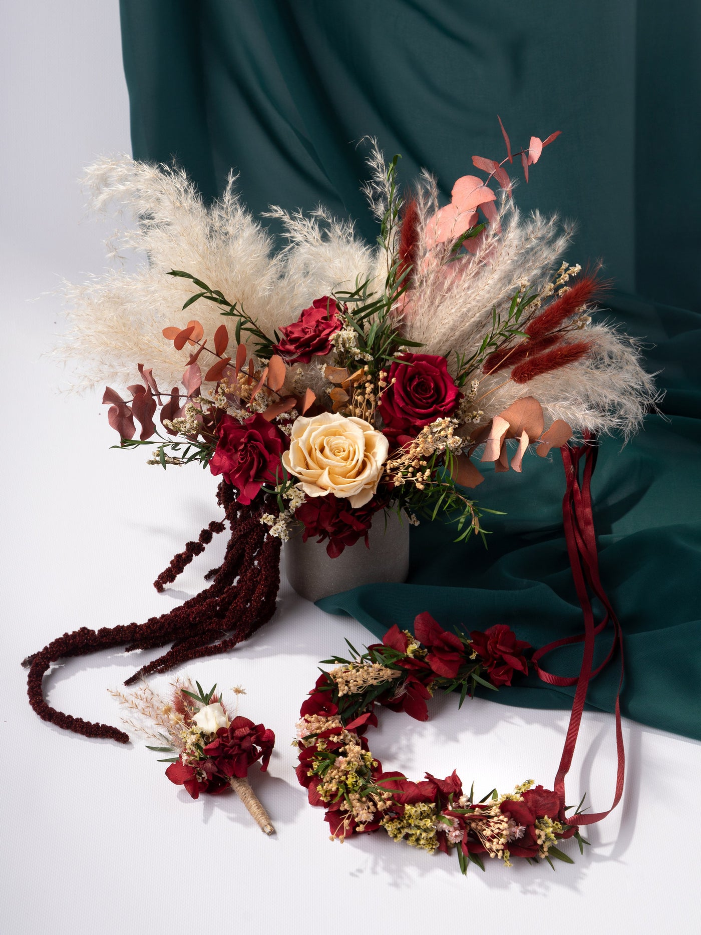 Dried Flower Boutonniere With Romantic Marsala Dusty Rose And Hydrangea