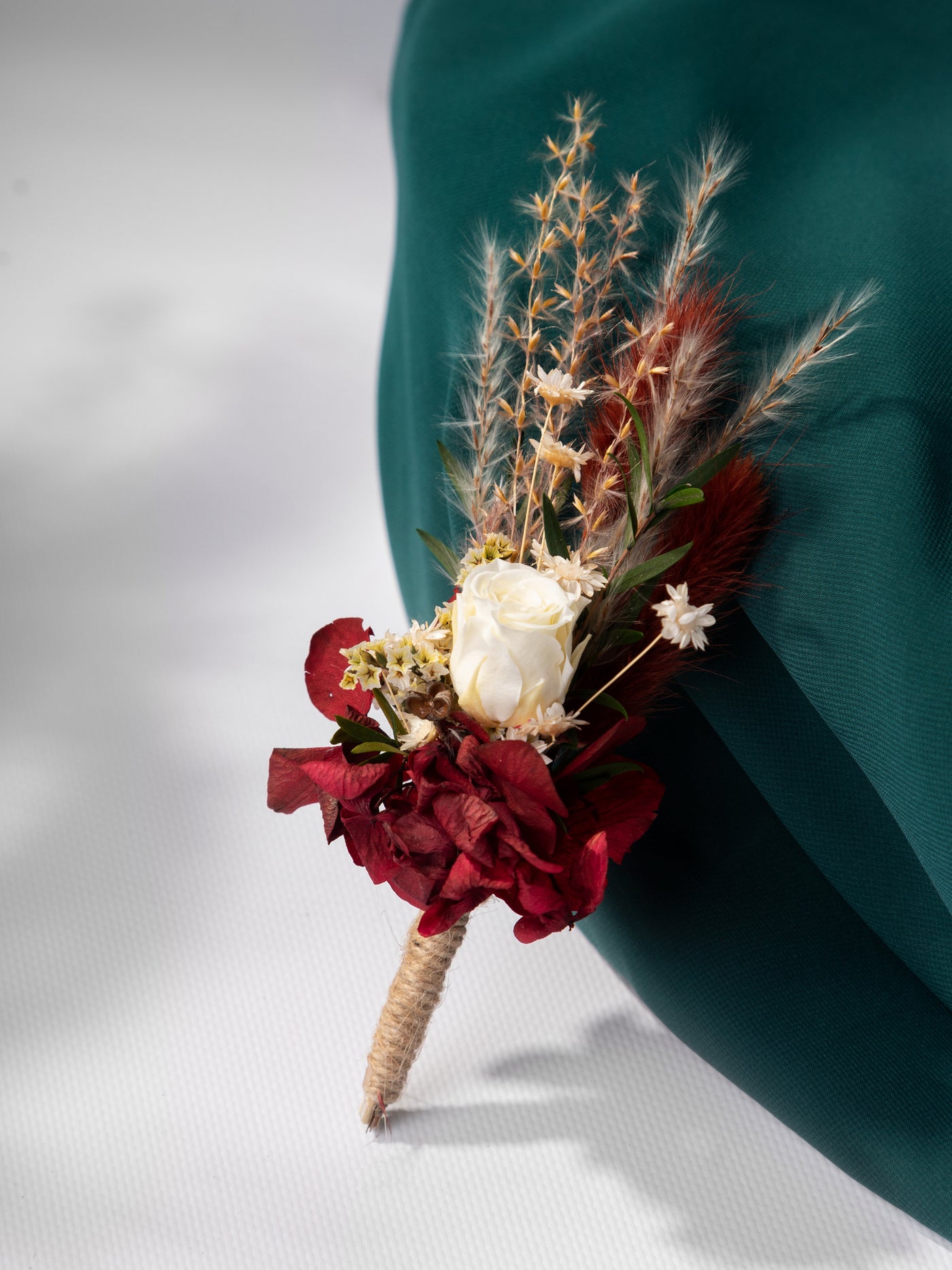 Dried Flower Boutonniere With Romantic Marsala Dusty Rose And Hydrangea