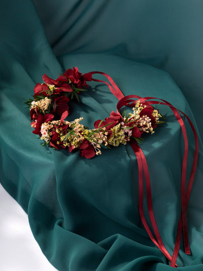 Dried Flower Crown With Romantic Marsala Dusty Rose And Hydrangea