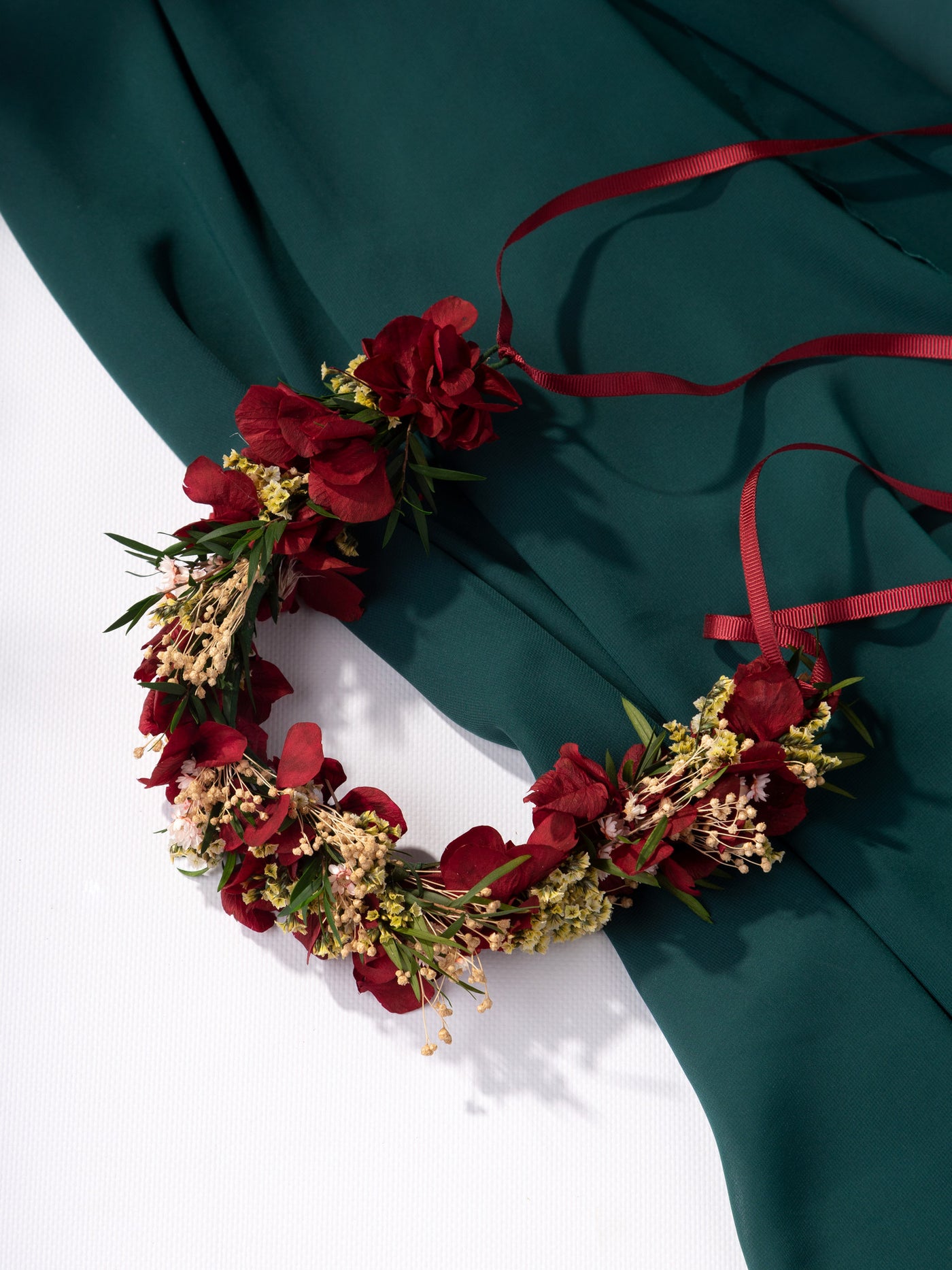 Dried Flower Crown With Romantic Marsala Dusty Rose And Hydrangea