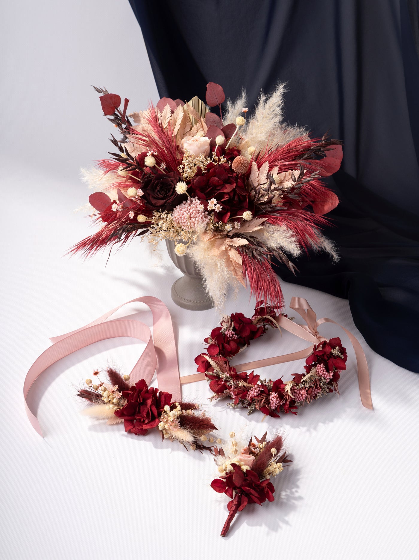 Dried Flower Crown Burgundy With Dusty Rose For Your Special Day