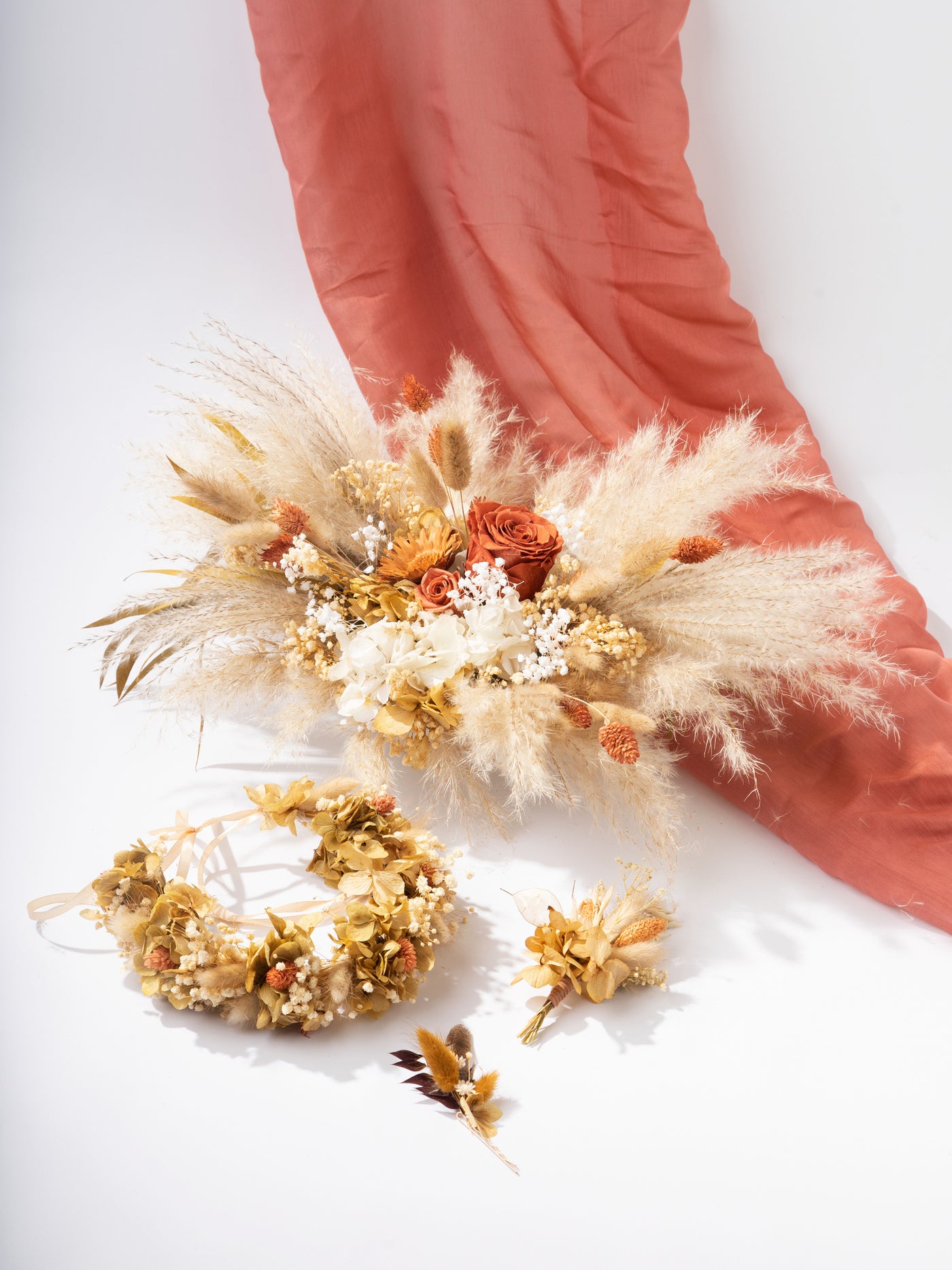 Dried Flower Crown With Terracotta Preserved Flowers For Your Special Day