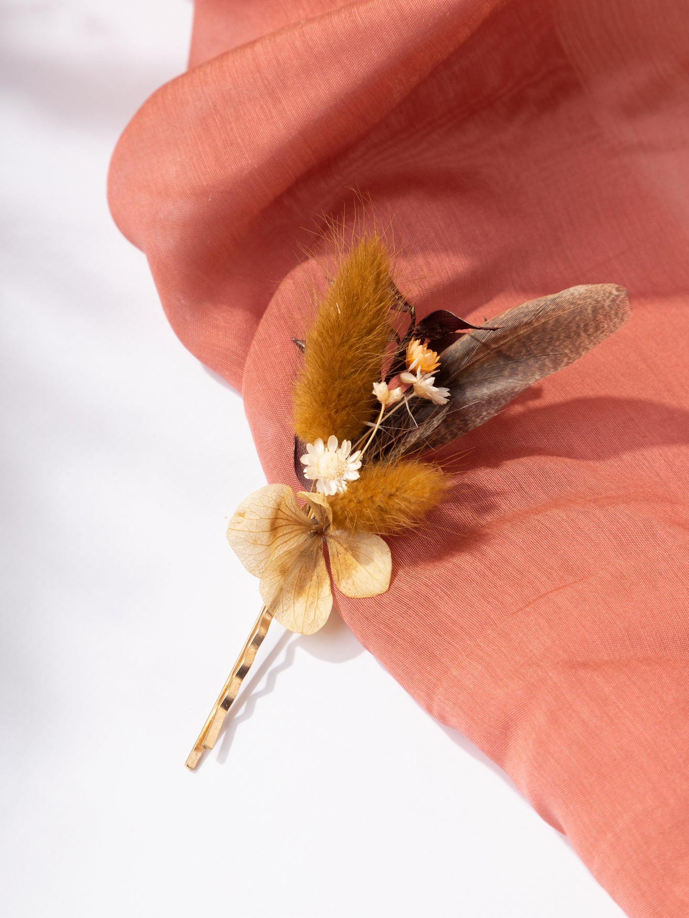 Flower Hair Pin With Terracotta Preserved Flowers For Your Special Day