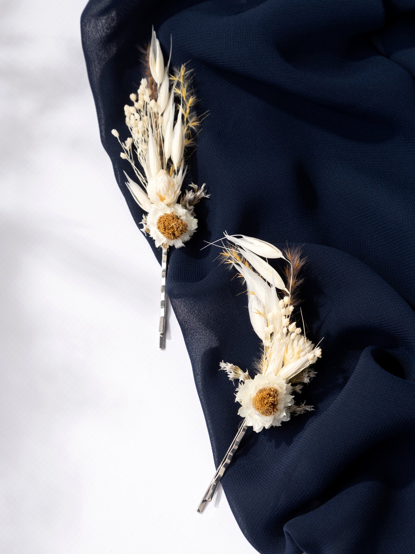 Flower Hair Pin  With Cream Dried Limoium, Eryngium Flower And Ammobium