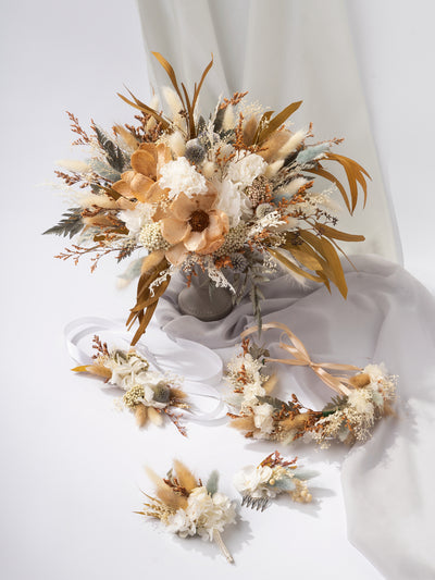 Dried Flower Corsage Rust With Sage Green Flowers For Your Wedding Day