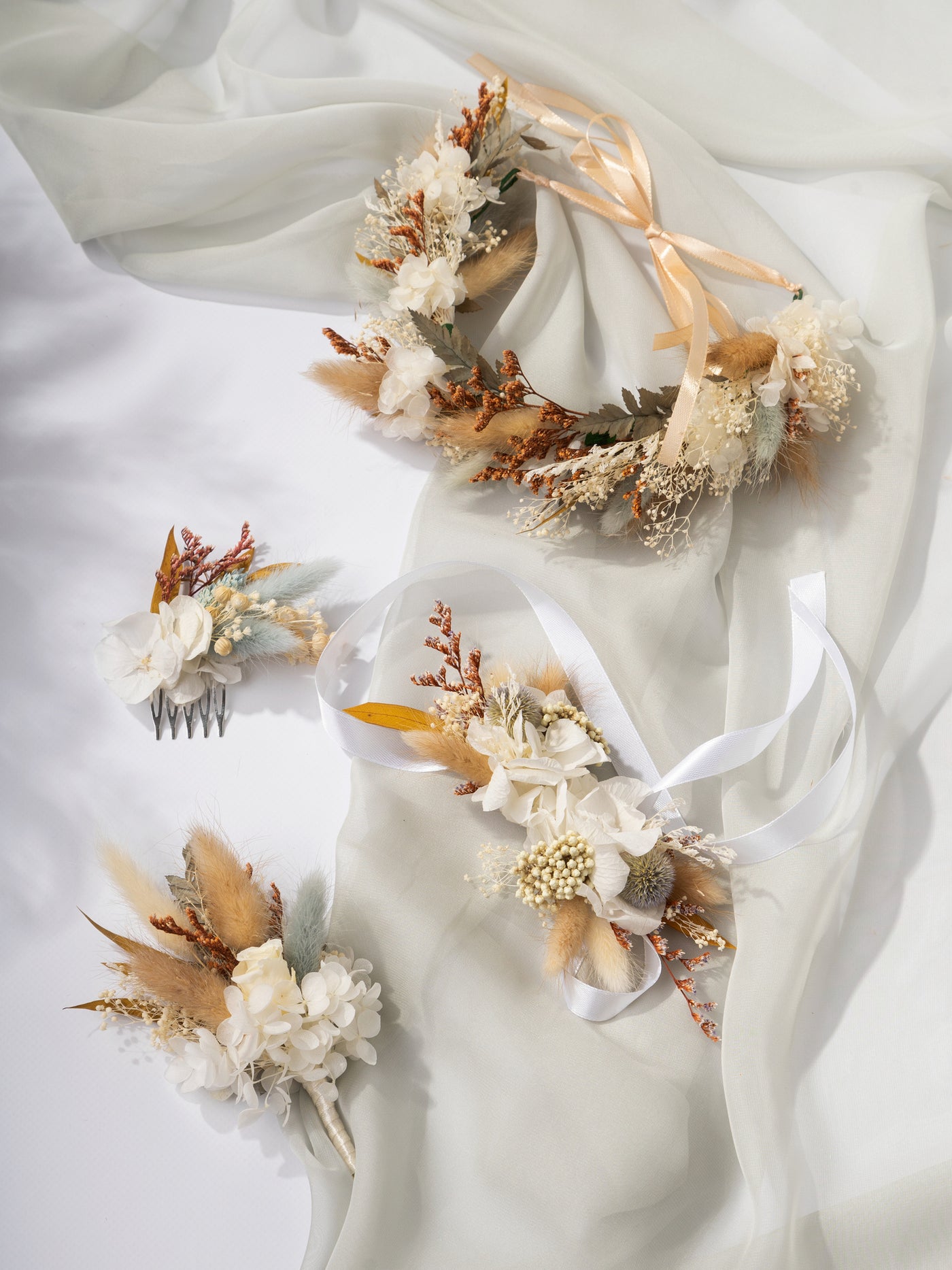 Dried Flower Crown Rust With Sage Green Flowers For Your Wedding Day