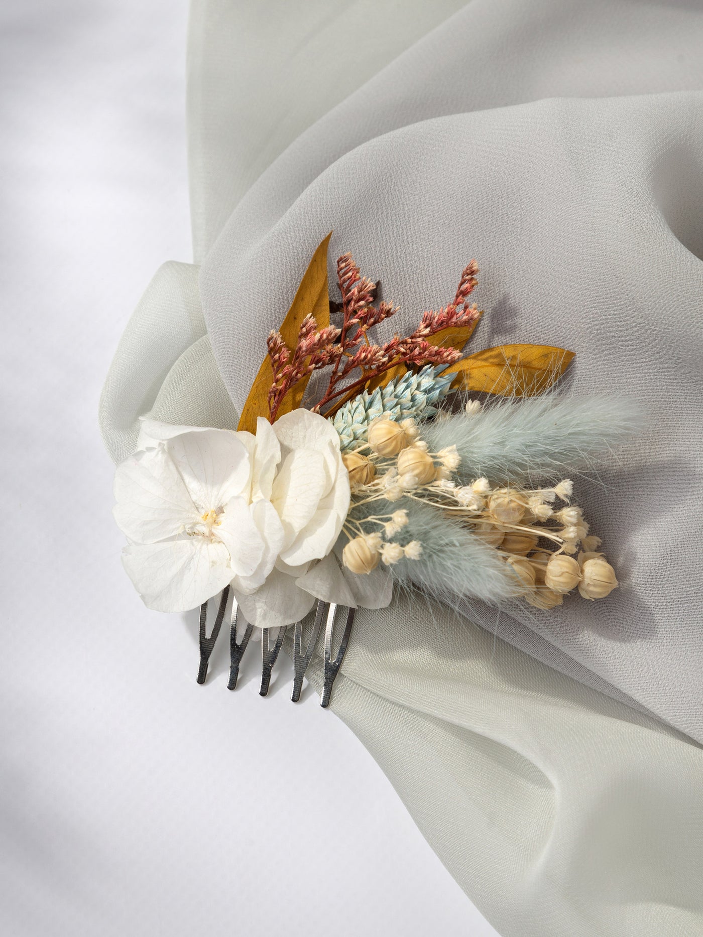 Hair Comb Rust With Sage Green Flowers For Your Wedding Day