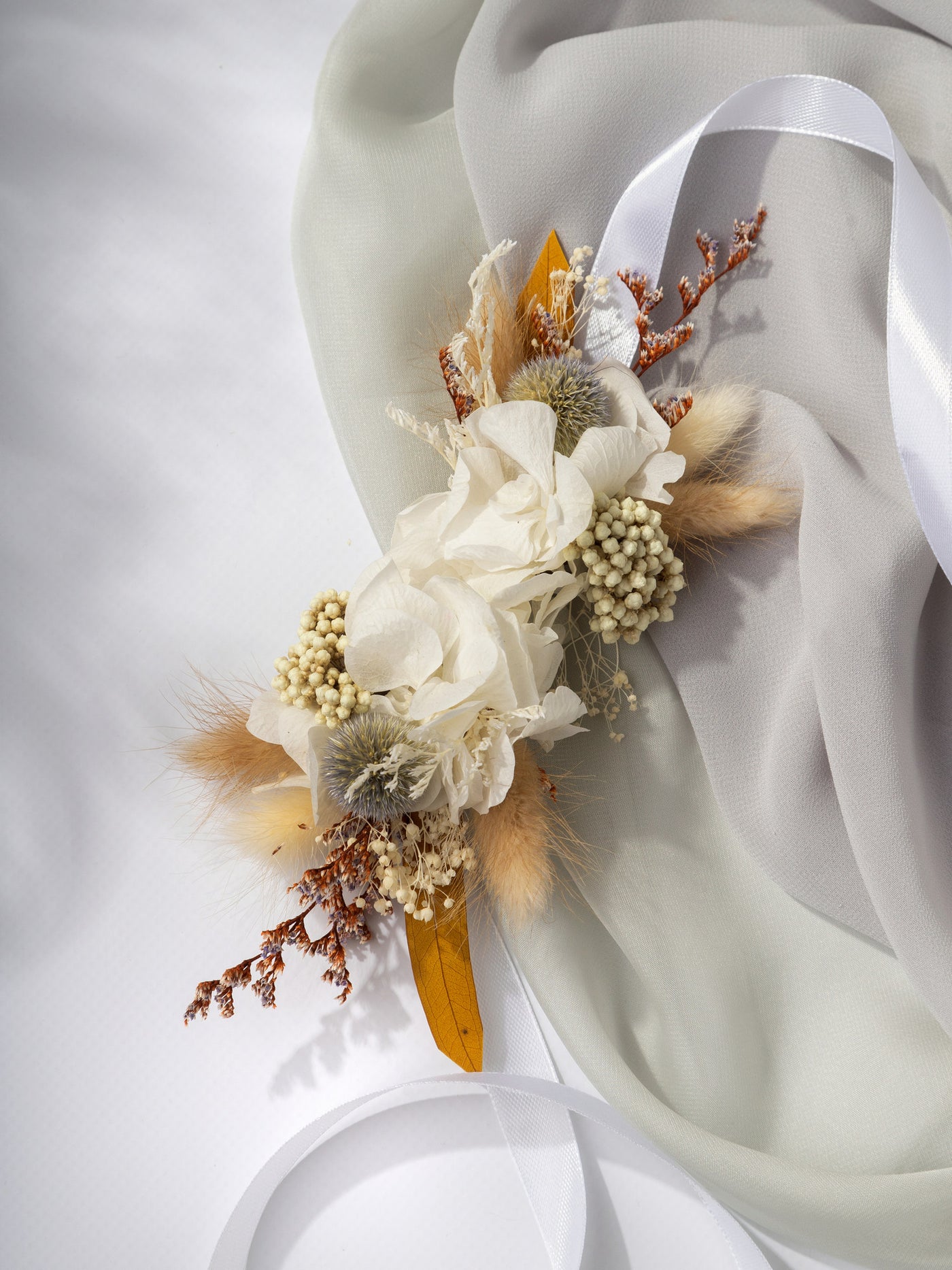 Dried Flower Corsage Rust With Sage Green Flowers For Your Wedding Day