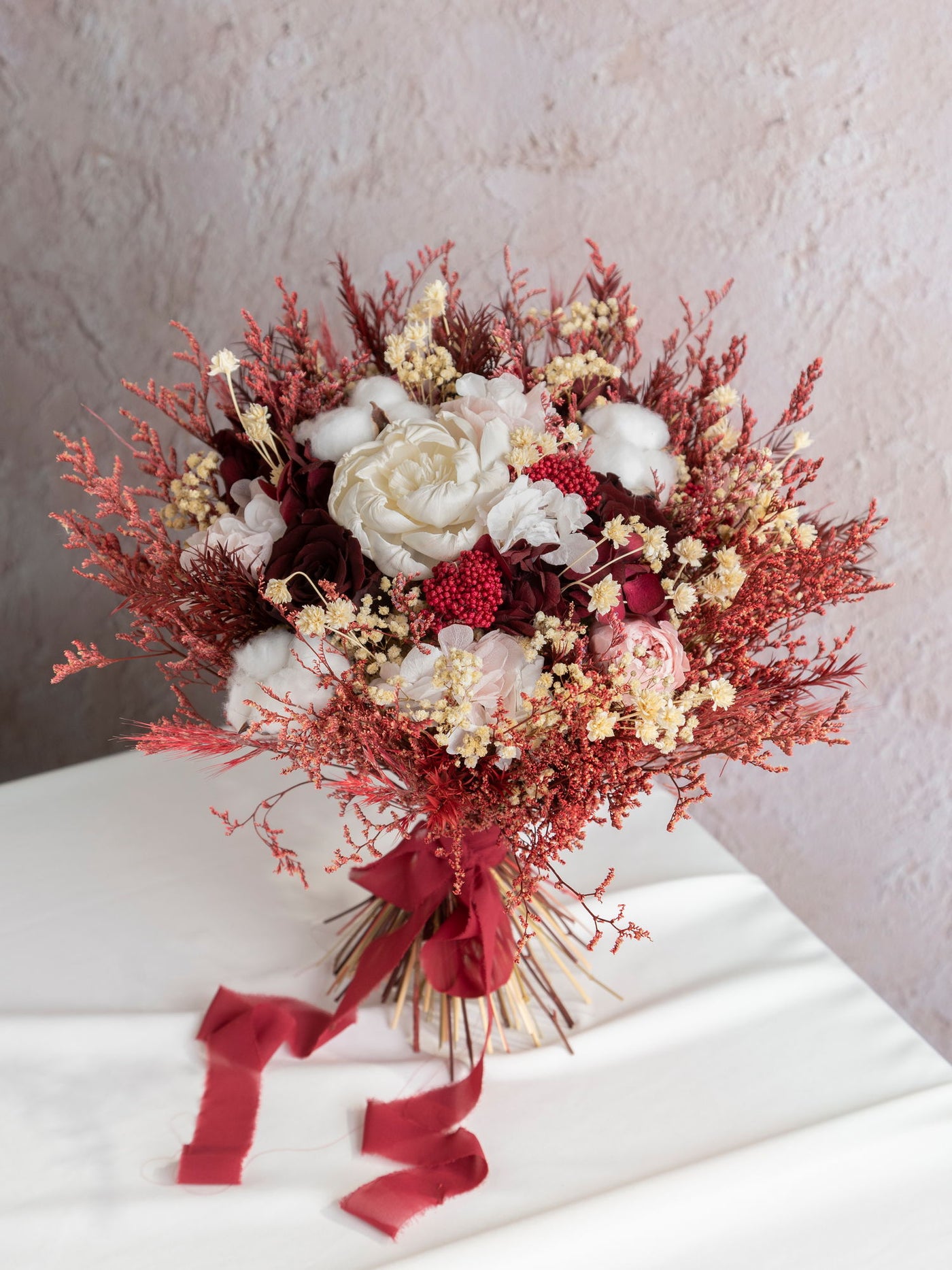 Maroon wedding classic bouquet with preserved flowers