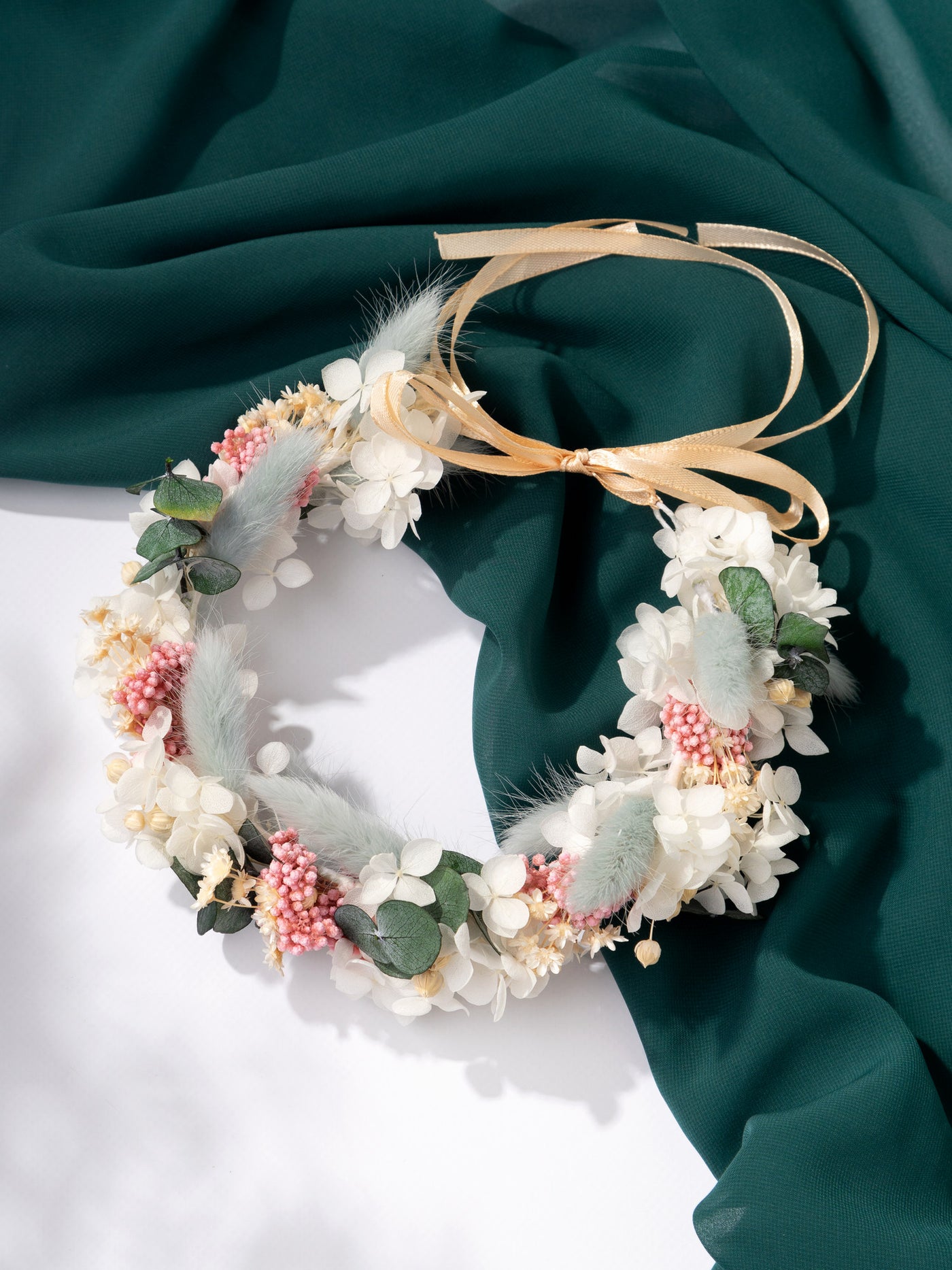 Dried Flower Crown With Dusty Roses, Pampas Grass And Navy Color