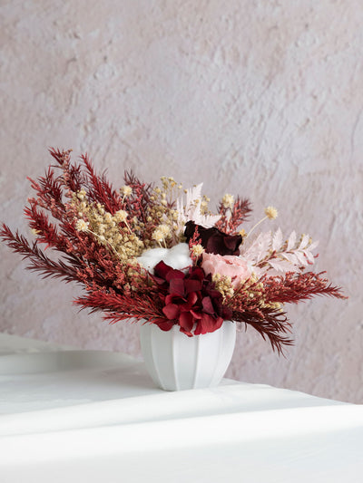 Maroon Wedding Centerpiece With Preserved Flowers