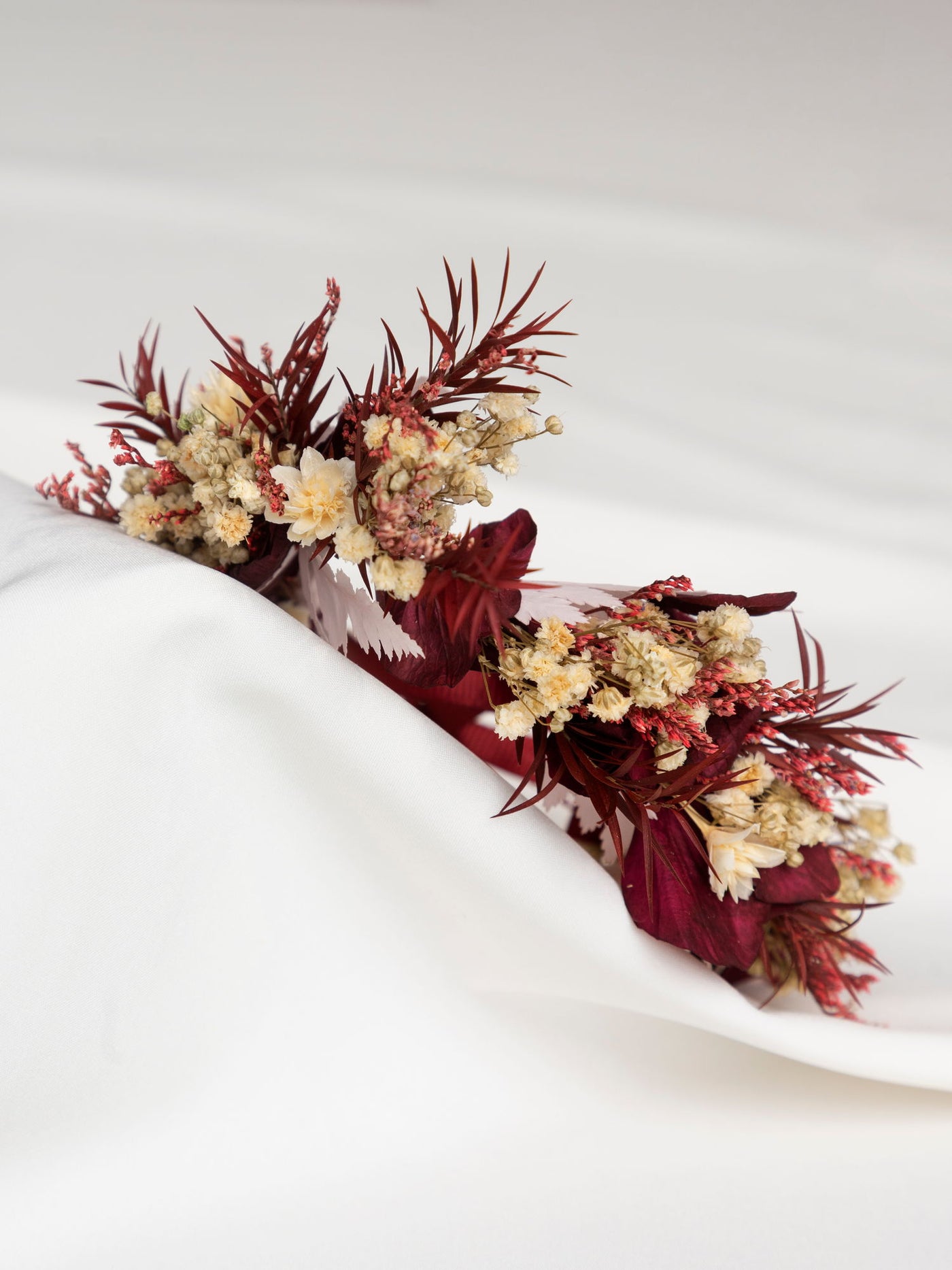 Maroon Wedding Wrist Corsage With Preserved Flowers