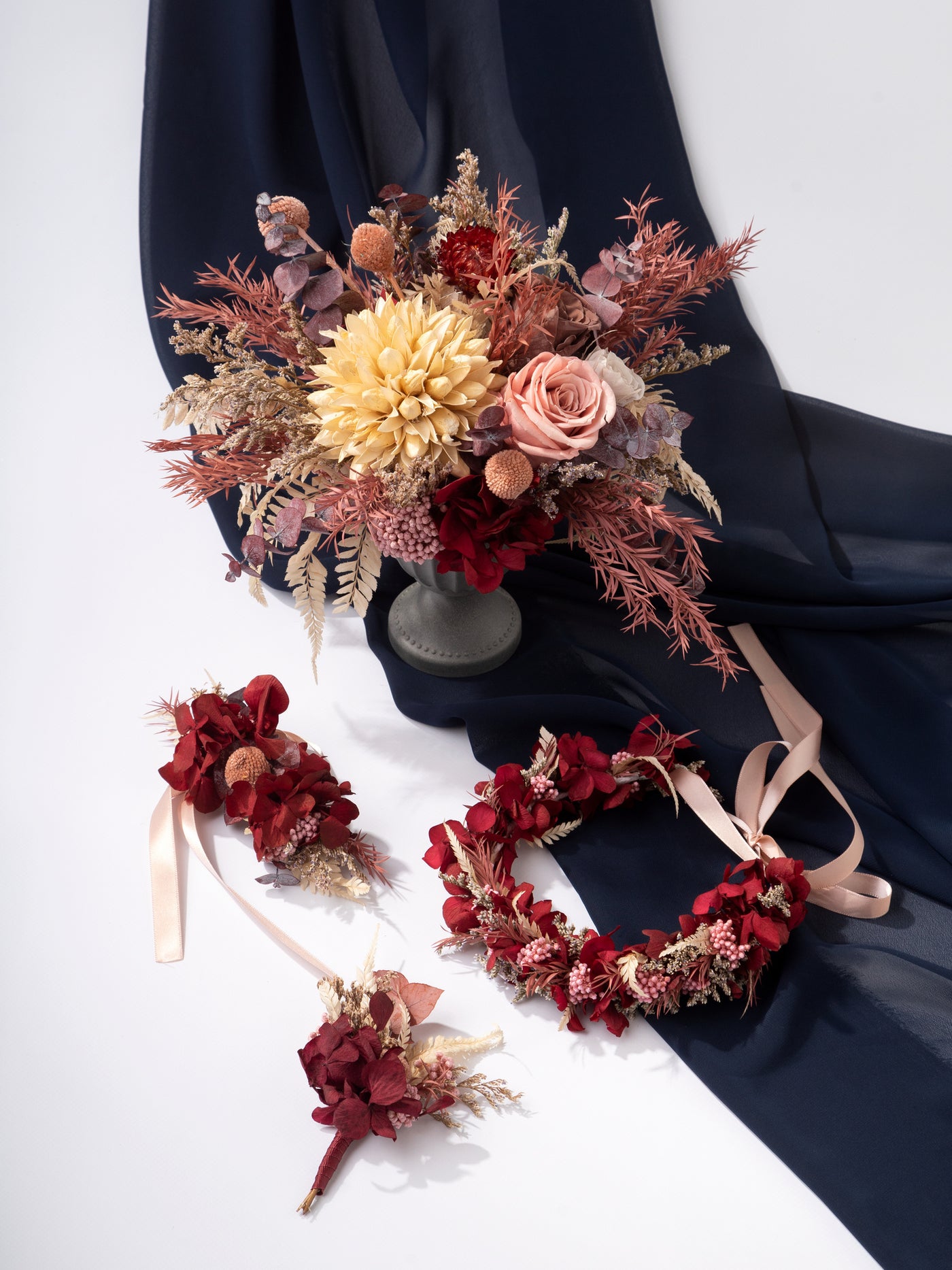 Dried Flower Boutonniere Burgundy With Dusty Flowers For Your Marriage Ceremony