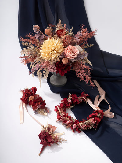 Dried Flower Corsage Burgundy With Dusty Flowers For Your Marriage Ceremony