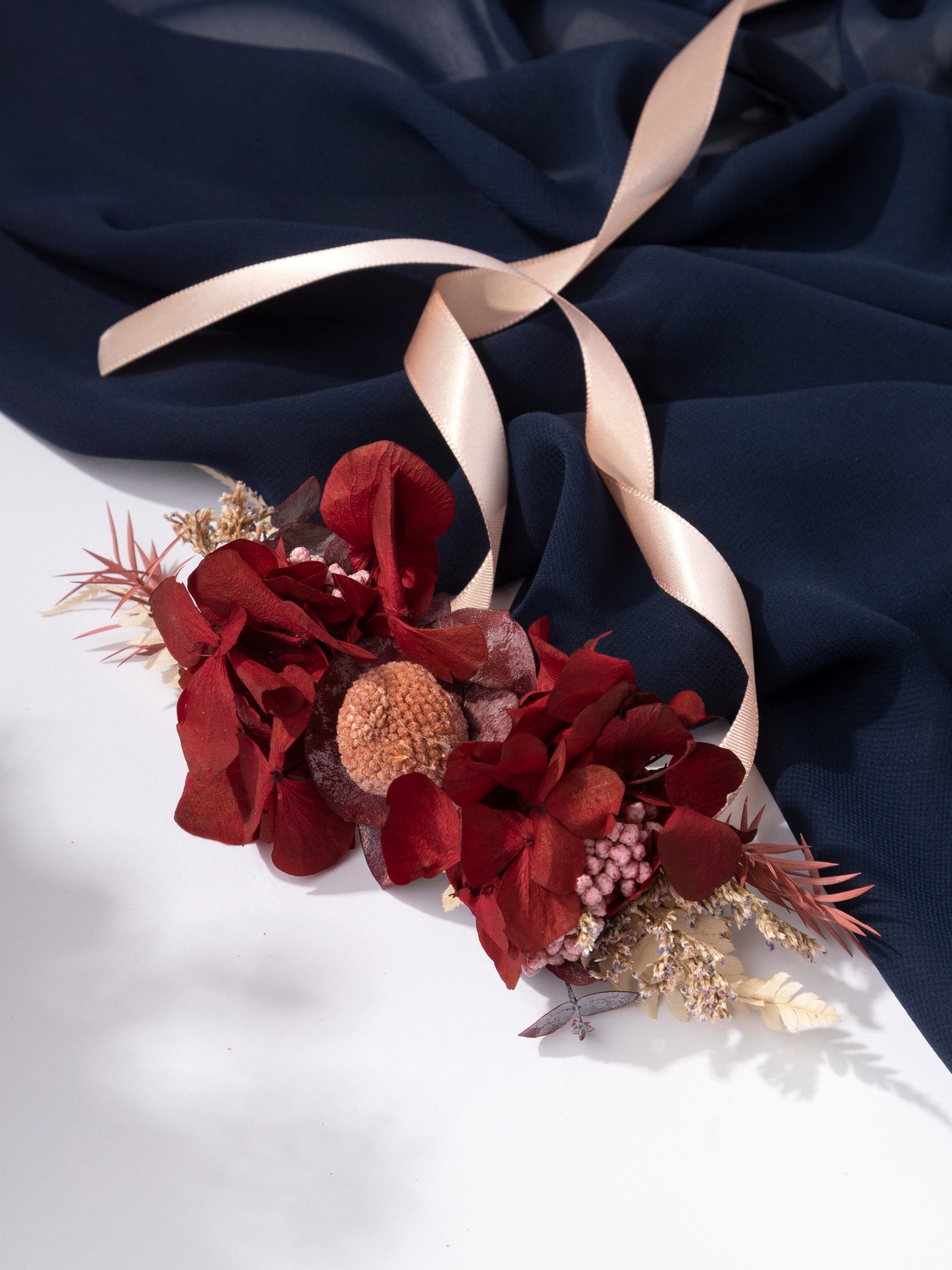 Dried Flower Corsage Burgundy With Dusty Flowers For Your Marriage Ceremony