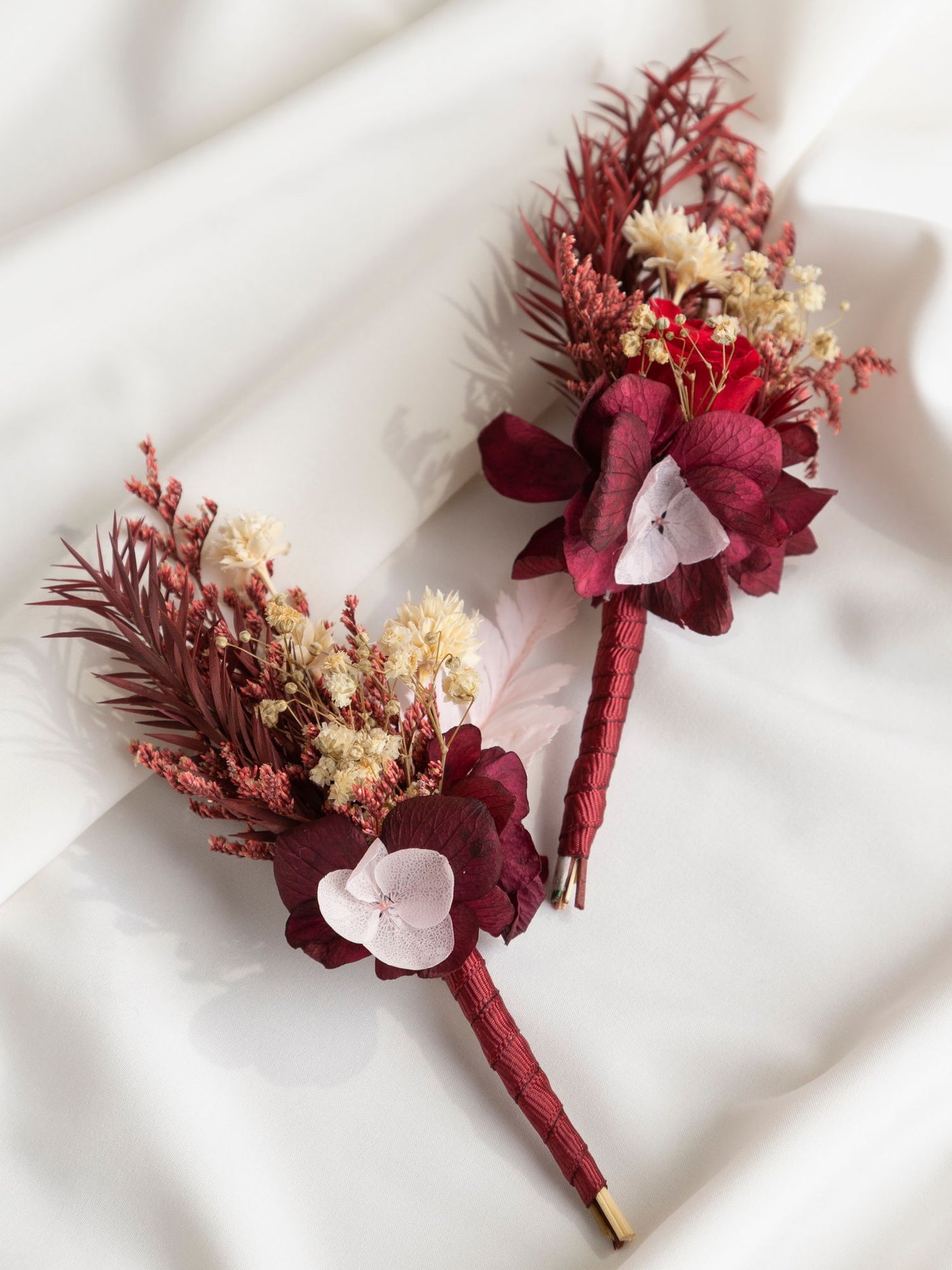 Maroon Wedding Boutonniere With Preserved Flowers