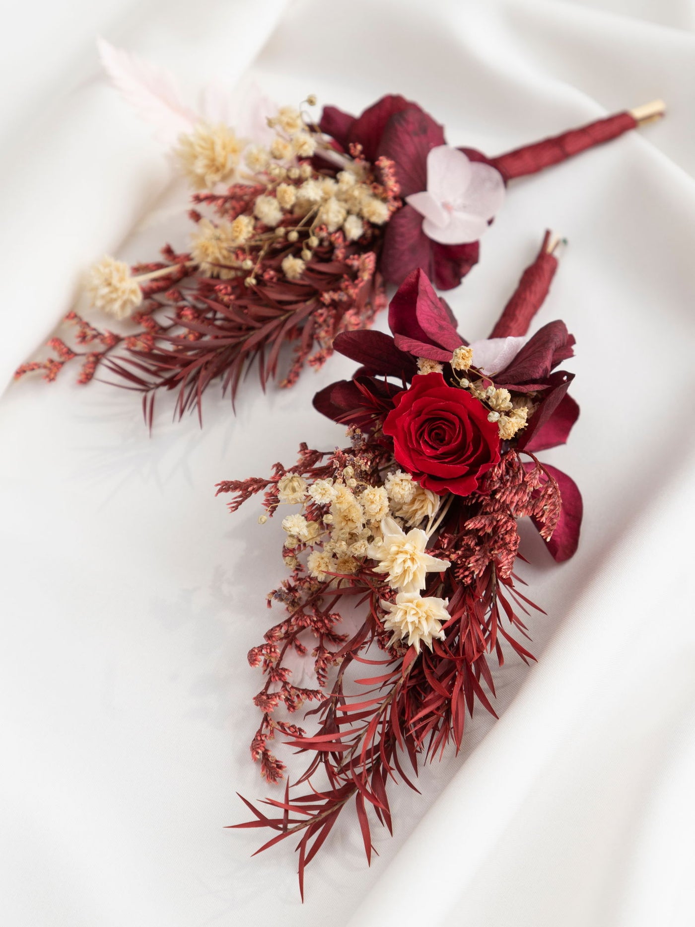 Maroon Wedding Boutonniere With Preserved Flowers