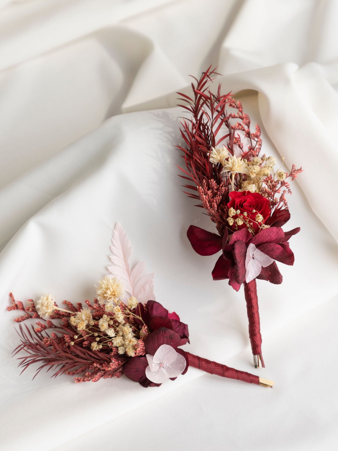 Maroon Wedding Boutonniere With Preserved Flowers DecorFlowerBar