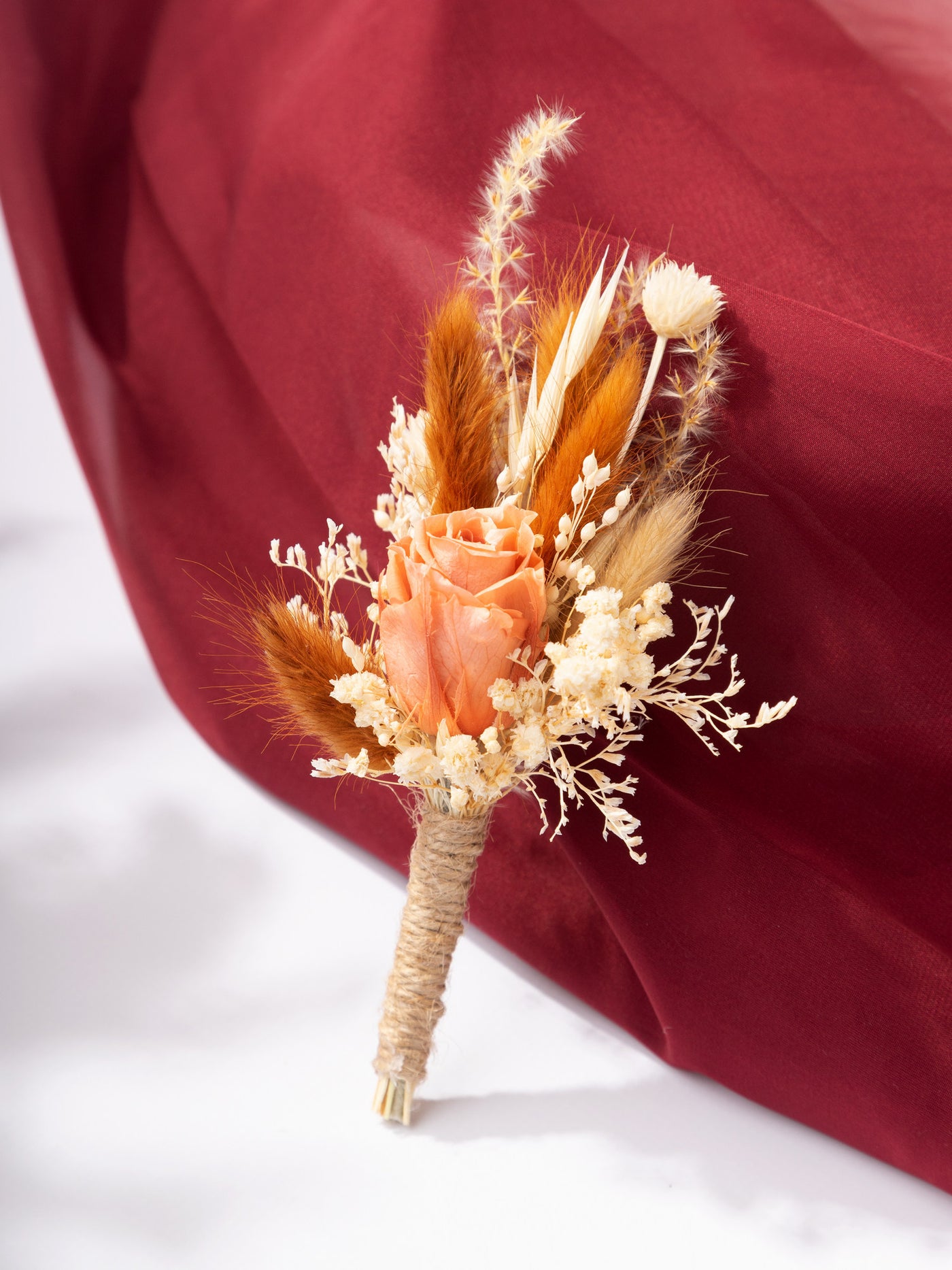 Dried Flower Boutonniere Terracotta With Beige Dusty Flowers