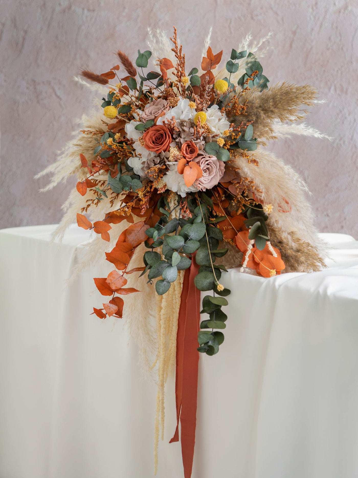 Terracotta And Greenery Cascading Wedding Boho Bouquet