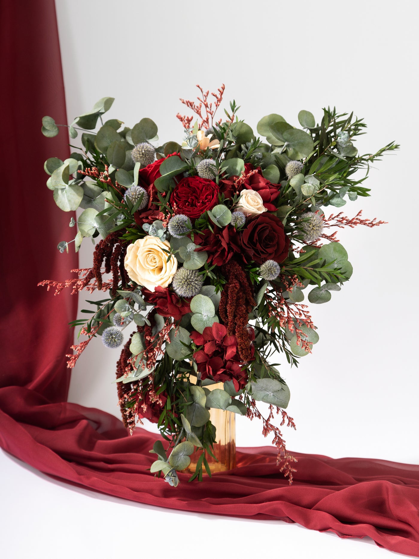 Bridal Cascading Marsalo Bouquet With Greenery