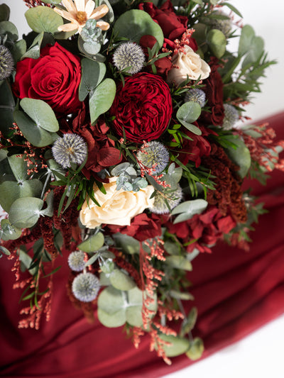 Bridal Cascading Marsalo Bouquet With Greenery