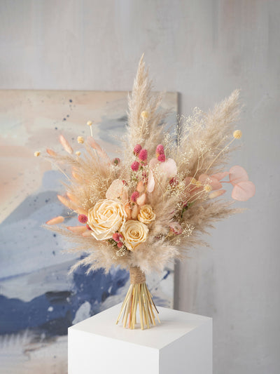 Light pink and beige pampas’s grass bridal bouquet