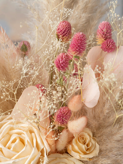 Light pink and beige pampas’s grass bridal bouquet