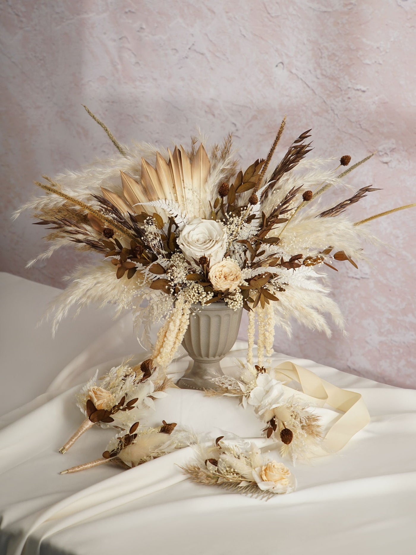 White And Russet Colored Wrist Corsage