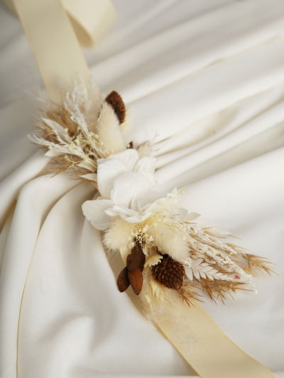 White And Russet Colored Wrist Corsage