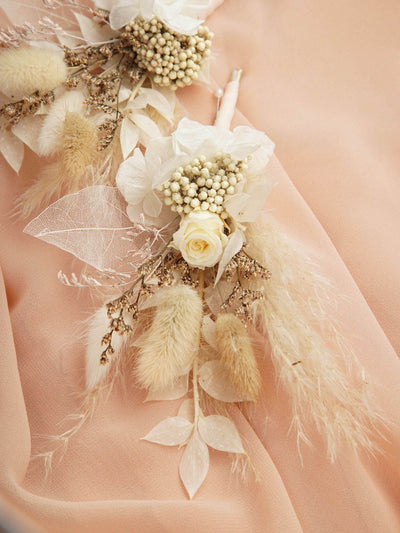 Blush And Natural Boho Boutonnieres