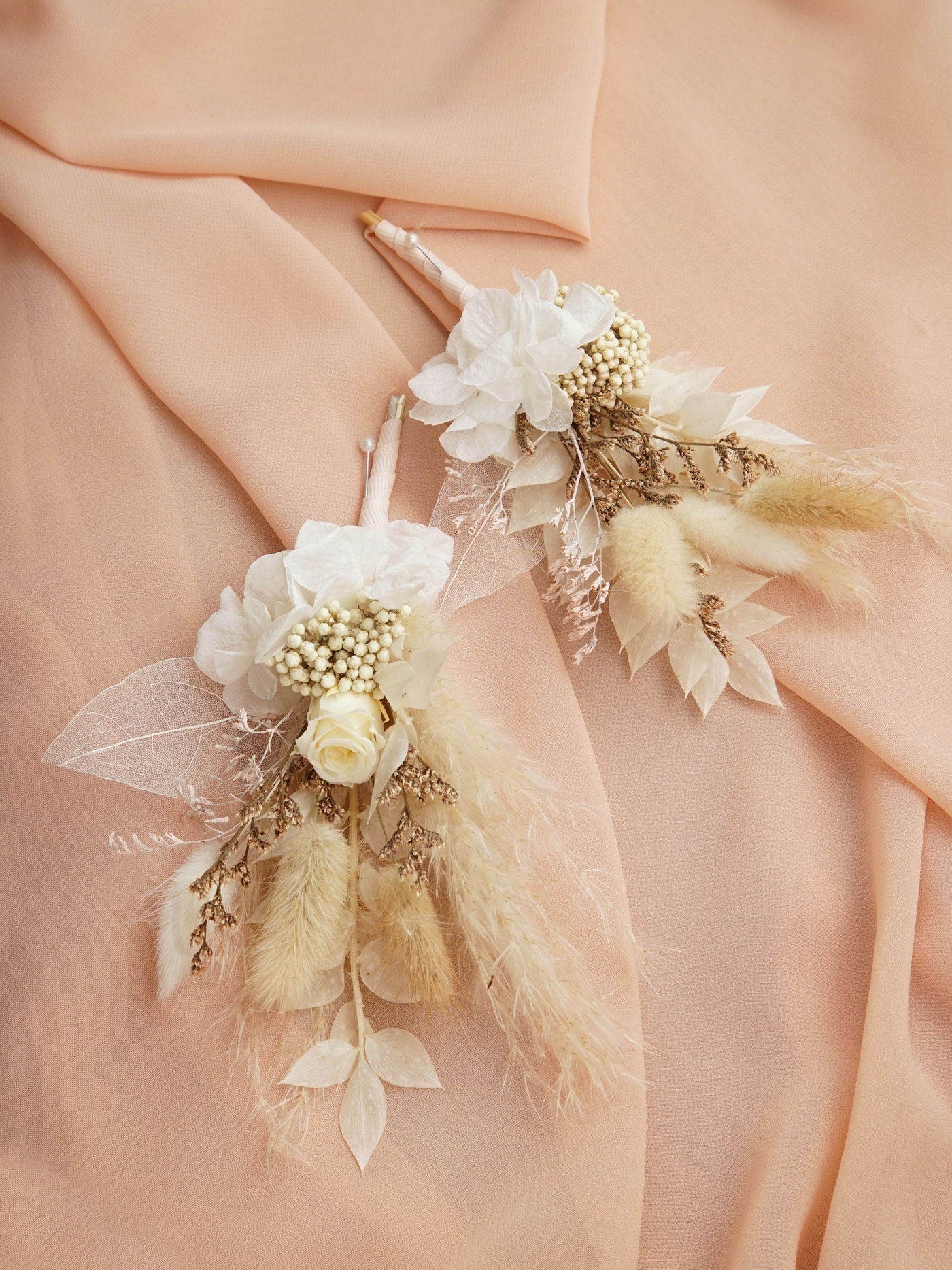 Blush And Natural Boho Boutonnieres