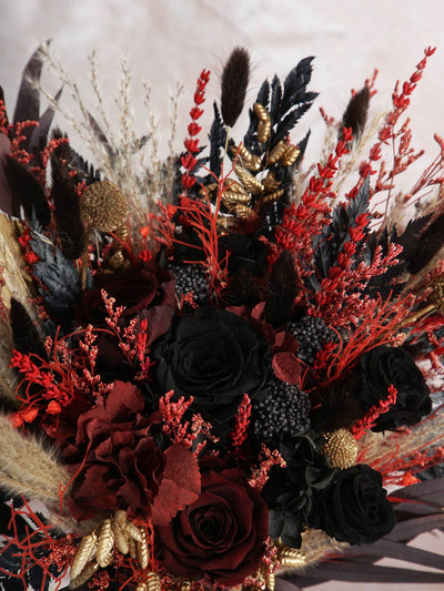 Romantic Marsala Wedding Bouquet With Black And Red Shades